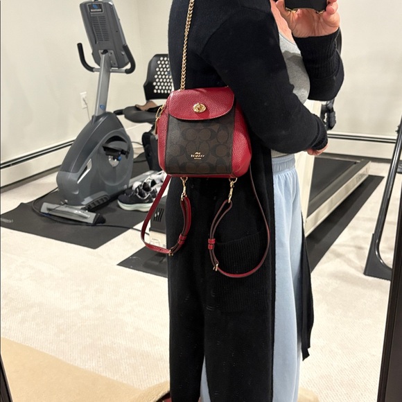 Coach Red and Brown Signature Crossbody Bag/Backpack - Picture 13 of 14